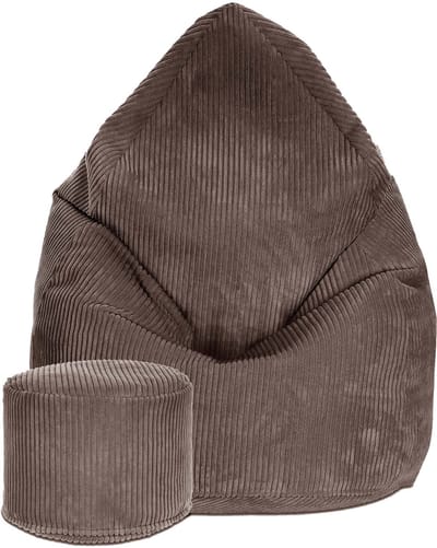 DreamRoots Zitzak voor Volwassenen of Kinderen – Corduroy Beanbag met Voetsteun en Afneembare Hoes – Inclusief Vulling – 80x80x120 cm – Roasted Cocoa