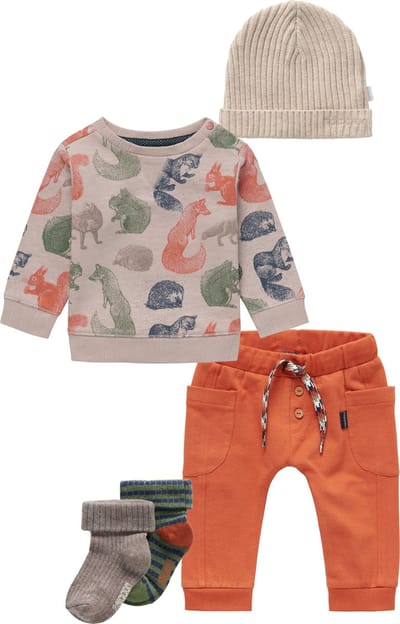 Noppies - Kledingset - 5delig - Broek Jordrup Bombay Brown - Trui Jerevan string  - Beanie Joliet Sand Melange - Sokken Jerzu Burly wood - Maat 62
