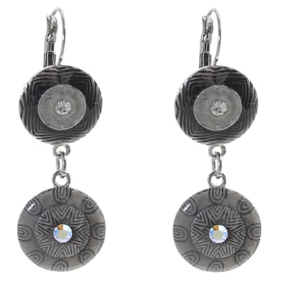 Behave – Oorbellen – Antraciet grijs zilverkleur – Kristal – Vintage – Rond