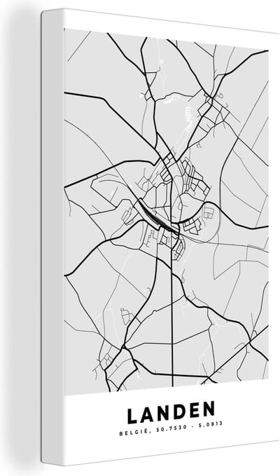 Canvas Schilderij Zwart Wit – België – Plattegrond – Stadskaart – Kaart – Landen - 20x30 cm - Wanddecoratie