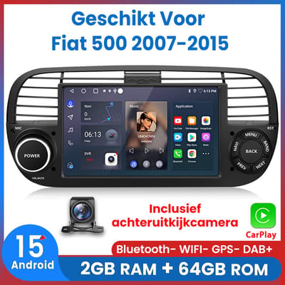 Awesafe Android 15 System Autoradio - Geschikt Voor Fiat 500 2007 t/m 2015 - Mit achteruitrijcamera - Draadloos Carplay Android Auto - 2 + 64GB - 7 inch touchscreen - GPS Navigatie - Bluetooth WIFI - Zwart - 2007 2008 2009 2010 2011 2012 2013 2014