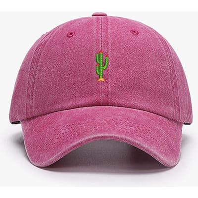 Mini Cactus Broderie Vintage Casquettes de Baseball Souples Hommes Femmes Chapeau Lavé à l'Eau Sport Pêche Visière Papa Casquette à Visière Été Automne Adult (54-60cm) pink