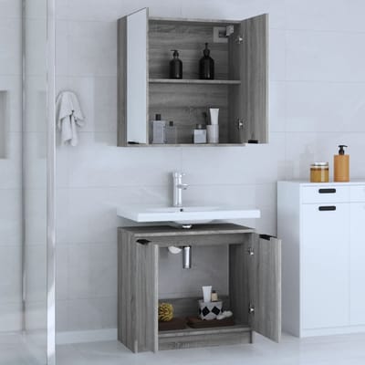 vidaXL - 2-delige - Badkamermeubelset - bewerkt - hout - grijs - sonoma - eikenkleur