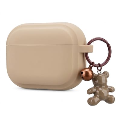 Abrikoos hoesje voor oordopjes dames met beer hanger en bel geschikt voor AirPods Pro 2 siliconen soft case beschermhoes met ring