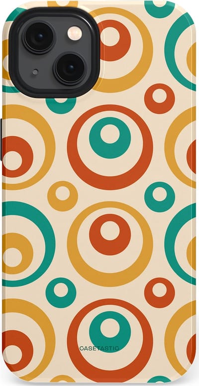 Casetastic hoesje geschikt voor Apple iPhone 13 - MagSafe - Dubbellaagse bescherming - Bolletjes boogie - Fashion Case - Crème Terracotta Goud Turquoise