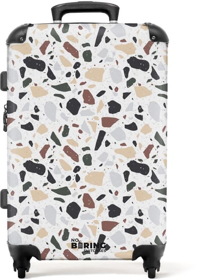 NoBoringSuitcases.com - Grote koffer - Terrazzo natuurlijk kleurpatroon - Kinderkoffer geschikt voor jongen en meisjes - Reiskoffer met 4 wielen - Trolley op wieltjes - Rolkoffer groot kinderen - 72 liter - Ruimbagage valies 20kg