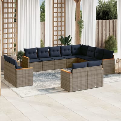 vidaXL - 12-delige - tuinbankset - met - kussens, - grijs - polyrotan