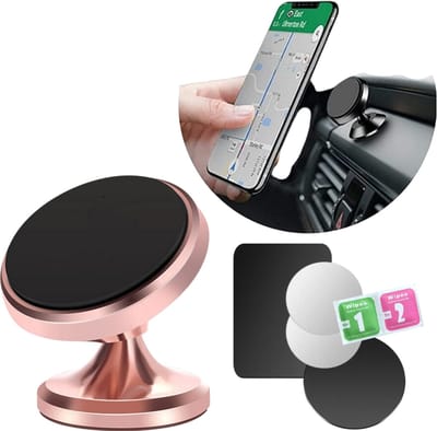 Magnetische verstelbare telefoonhouder incl. 4 Metalen plaatjes - 360° draaibaar - Autohouder telefoon - GSM houder auto - Dashboard - Magneet Telefoonhouder - Roze