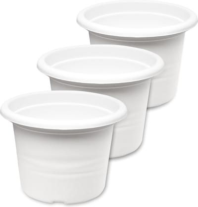 3x Garronda Plantenpot Bloempot - Kunststof - Rond - Plantenbak - Wit - ⌀15cm H=10,5cm - GD-NIC-Barcelona95