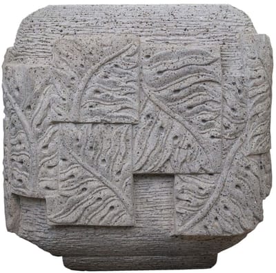PTMD Blayd Grey Cement Palm Leaf Carving Pot Square S