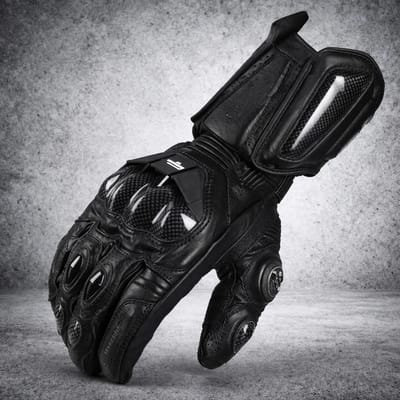 Motorhandschoenen Leer - Carbon Knokkel Bescherming - Grip - Zwart - XL