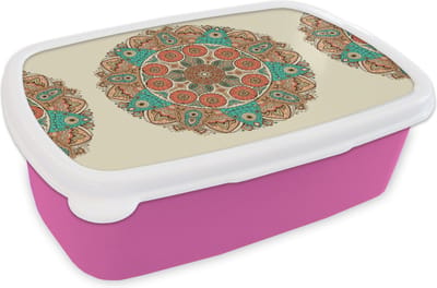 Broodtrommel Roze - Lunchbox - Brooddoos - Mandala - Patronen - Pauw - 18x12x6 cm - Kinderen - Meisje