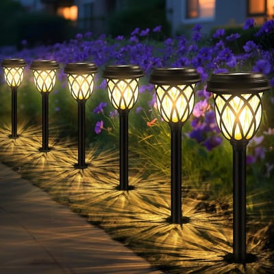 HEZIVO® Tuinverlichting Buiten Staand - Moderne Staande Buitenlamp - Buitenverlichting op Zonne-energie - Met Schaduweffecten - Decoratie Oprit- 6 Stuks