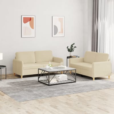 vidaXL - 2-delige - Loungeset - met - kussens - stof - crèmekleurig