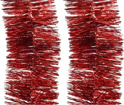Decoris Kerstslinger - 4x - rood - lametta - 270 cm - glanzend - guirlande - kerstboomslinger