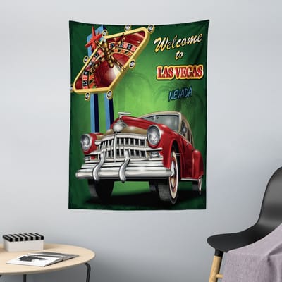 ABAKUHAUS Las Vegas Wandtapijt, Retro Auto Roulettetafel, 110 x 150 cm, Meerkleurig