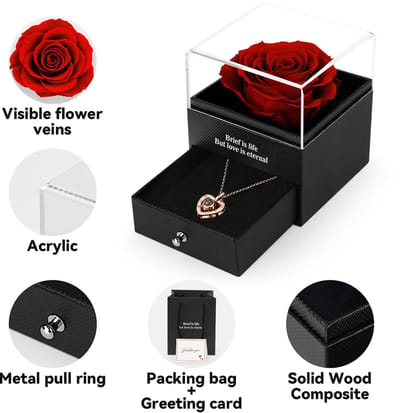 Echte Roos,Geschenkdoos Met ik Hou Van Je Ketting, Handgemaakte EeuwigeEchte Roos Bloem Cadeau Voor Haar Vrouw Vriendin Moeder Op Verjaardag,Jubileum,Valentijnsdag, Moederdag,Kerstmis