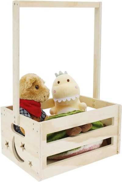 Speelgoedmand Houten - Opbergmand Kinderen - Speelgoed Opbergen - Ruimtebesparend Ontwerp - 51.5 cm Lengte - Sterren en Maan