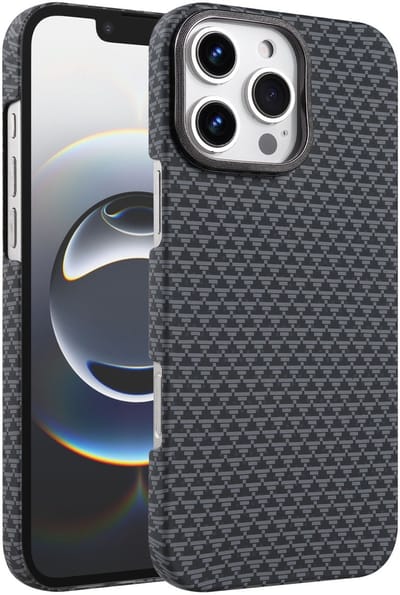 Hoesje Geschikt voor iPhone 16 Pro Max Hoesje Zwart - Carbon Hoesje Geschikt voor MagSafe iPhone 16 Pro Max - Shockproof Back Cover