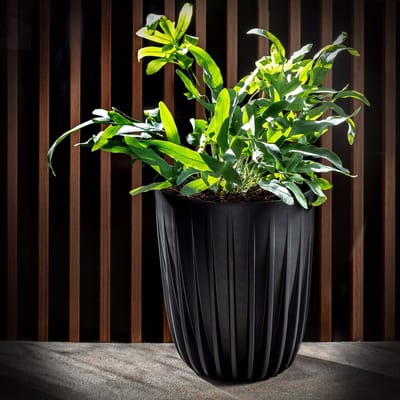 KADAX Bloempot van kunststof met natuurlijke materialen, moderne plantenpotten, plantenpot met geometrisch patroon, ronde bloempot met inzetstuk, natuurlijke bloempot, hoge bloempot (diameter 25 cm,