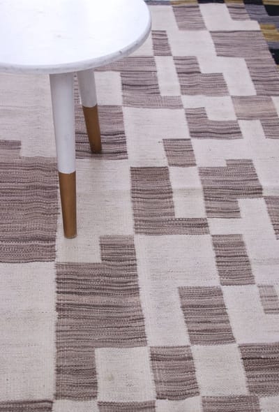 Beige Tapijt Laagpolig Handgeweven Wollen Vloerkleed - Koho Afghan Modern Kelim 193x146 - 193x146cm- Modern - Woonkamer - Salon - Slaapkamer - Eetkamer