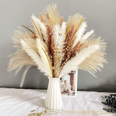 Famanu – Pampasgras kunstbloemen set van 90 stuks, gedroogde planten look voor boho decoratie, vazen en bloemarrangementen
