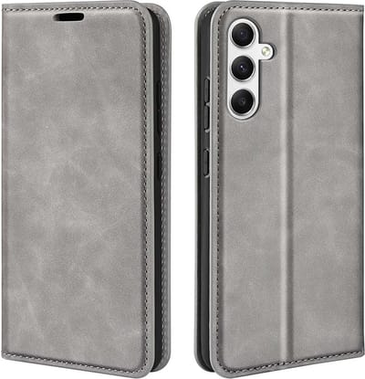 MobyDefend Hoesje - Geschikt voor Samsung Galaxy A35 - Luxe Wallet Bookcase (Magnetische Sluiting) - Grijs