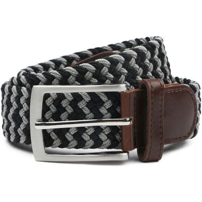 Suitable Geweven Riem Antraciet Zwart - Maat 95 - Dames en Heren - Elastisch gevlochten stretch riem - 3,5cm breed - Riem gevlochten