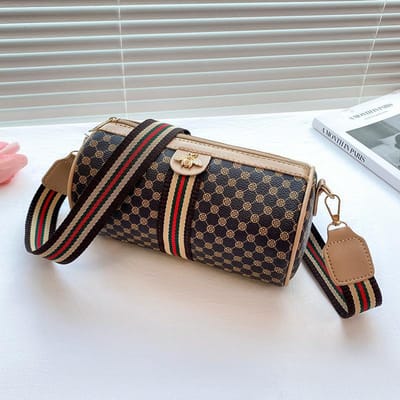 Nouveau Sac pour Femmes Imprimé Couleur Contrastée Ruban Abeille Sac Bandoulière Cylindrique Sac à Téléphone Portable Tendance white