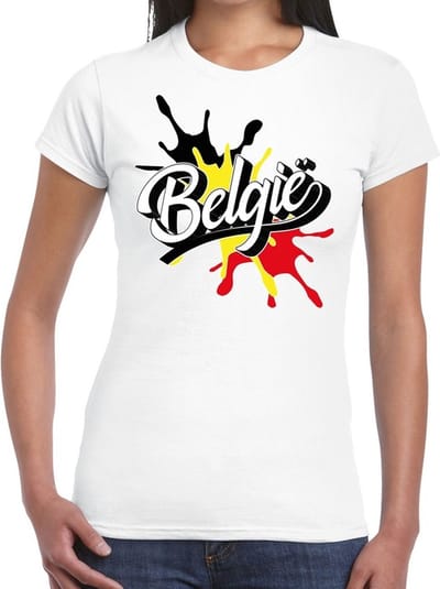 Bellatio Decorations landen t-shirt - Belgium - Belgie - spetter print - wit - voor dames - supporters kleding XS
