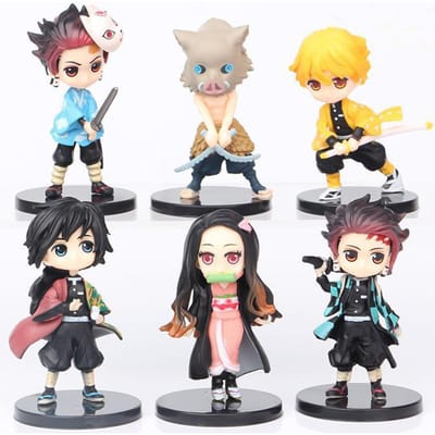 6 stuks Anime Demon Slayer Figuur Kimetsu No Yaiba PVC Q Posket Kamado Tanjirou Nezuko Agatsuma Kinder Speelgoed Cadeau Op Voorraad black
