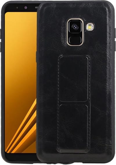 Grip Stand Hardcase Backcover - Telefoonhoesje - Achterkant Hoesje - Geschikt voor Samsung Galaxy A8 (2018) - Zwart