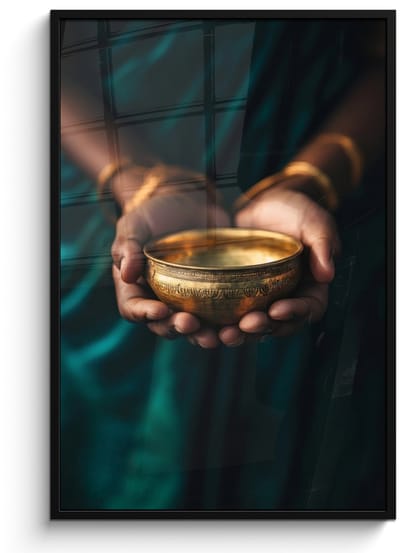 Poster in lijst - Fotolijst 80x120 cm - Posters - Goud - Kom - Blauw - Posterlijst zwart - Decoratie - Wanddecoratie woonkamer - Muurdecoratie slaapkamer