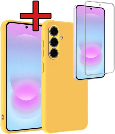 Hoesje - Met Screenprotector - Geschikt voor Samsung Galaxy A37 - Sterk & Shockproof - Telefoon Hoes - Back Cover - Siliconen Case - Telefoonhoes - Geel