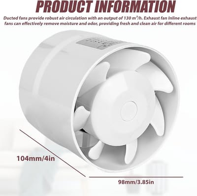 Kanaalbuisventilator - Inline ventilator - Luchtcirculatie verbeteren - Stil en efficiënt - 100 mm - Wit