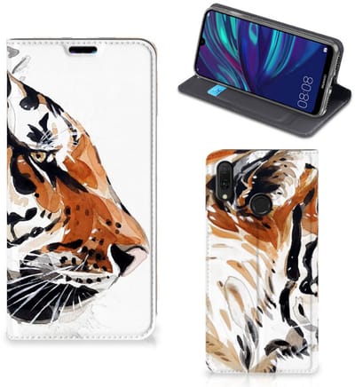 Bookcase Huawei Y7 hoesje Y7 Pro (2019) Watercolor Tiger