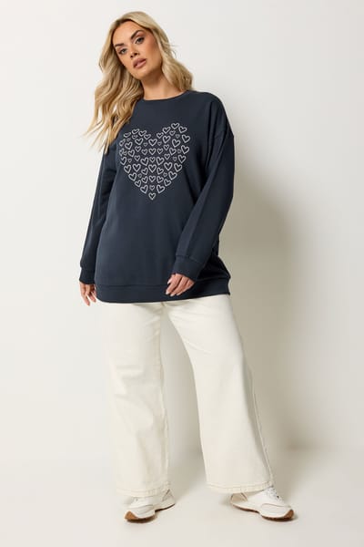 Yours Marineblauw Hart Sweatshirt Size 42