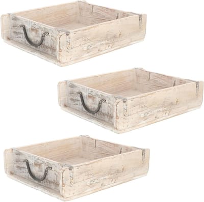 Novaliv 3x houten kist vintage wit 30 x 25 x 8 cm oude baksteenvorm hout grote multifunctionele kist gemaakt van gerecycled oud hout elke vorm is uniek ? Vintage doosdecoratie