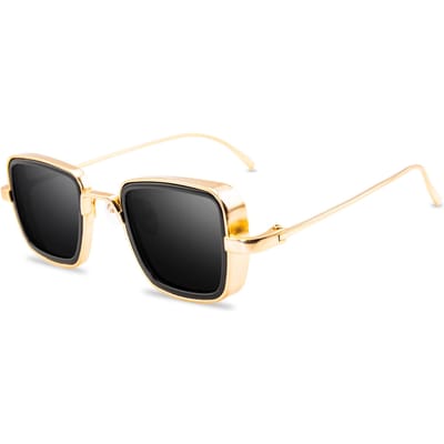 Vintage Steampunk Zonnebril Retro Metalen Vierkante Bril Trendy Merk Zonnebrillen Monturen Voor Mannen Vrouwen black