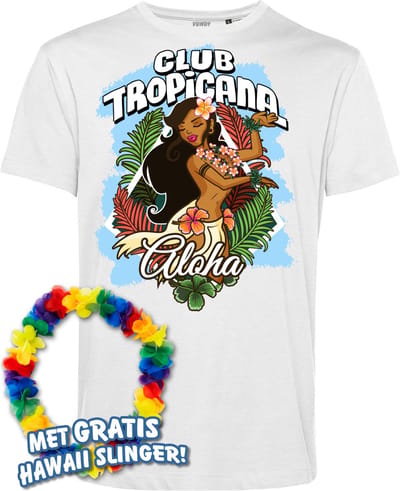 T-shirt Hula Meisje Aloha | Toppers in Concert 2024 | Club Tropicana | Hawaii Shirt | Ibiza Kleding | Wit | maat XS