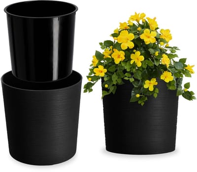 KADAX Bloempot, elegante sierpot met inzet, pot, tuinkom, bloembak, bloempotbescherming voor woonkamer, kantoor (zwart, ? 19 cm)