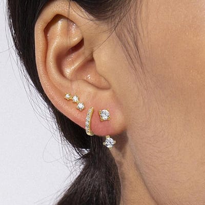3 Paar Cubic Zirconia Stapelbare Oorbellen Set voor Vrouwen Stud Oorbellen Piercing Fijne 14K Goud Vergulde Huggie Hoops Cz Oorbellen Sieraden Cadeaus brown