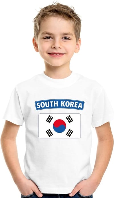 Zuid Korea t-shirt met Zuid Koreaanse vlag wit kinderen 110/116