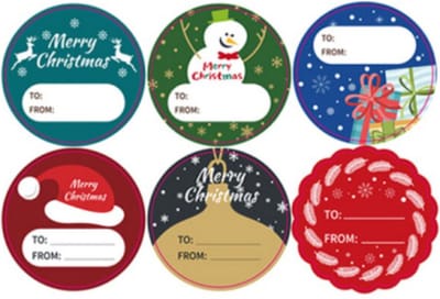 Kerst / Merry Christmas - Feestdagen - Naam Sluitzegel | 6 assorti - Rond / Cirkel - Kleur 2 | Stickers - Envelop sticker - Kaart | Cadeau – Gift – Cadeauzakje