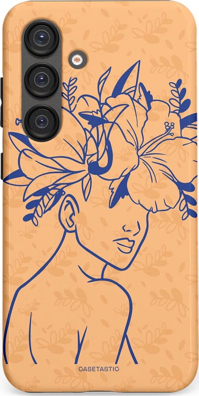 Casetastic hoesje geschikt voor Samsung Galaxy S25 - Dubbellaagse bescherming - Lijn en Bloesem - Fashion Case - Perzik