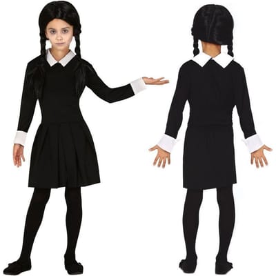 Fiestas Guirca - Thursday jurkje - 110/116 (5-6 jaar) - Halloween - Wednesday Addams kostuum - Wednesday jurk - Wednesday new series