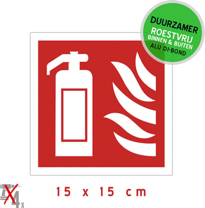 Pictogram/ bord Dibond | Brandblusser | 15 x 15 cm | Roestvrij | Duurzaam | Noodpictogram | Brand | Blusser | Aanwijzers | Openbaar gebouw | Wegwijs | Noodgeval | Brandweer | Rood | 1 stuk