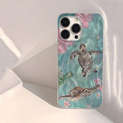 Zeeschildpad Strandpatroon Telefoonhoesje Voor iPhone 16 15 14 13 12 11 Pro Max XS X XR 7 8 Plus 16E Schokbestendig Laser Bumper Achterhoesje iPhone 14 Pro Max
