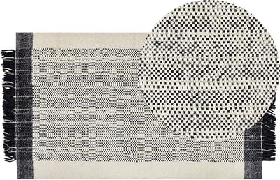 KETENLI - Modern vloerkleed - Gebroken wit - 80 x 150 cm - Wol