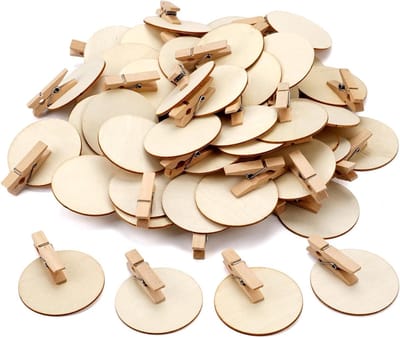 Houten klemmen 50 stuks - 4,8 cm - naturel met ronde schijf - knutselklemmen - decoratieve klemmen - mini klemmen voor ansichtkaarten en brieven